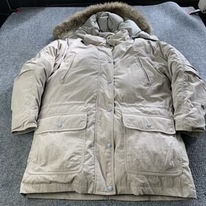 LL Bean Parka Down Jacket Women’s Small Faux Fur Removable Hood Insulated Brown